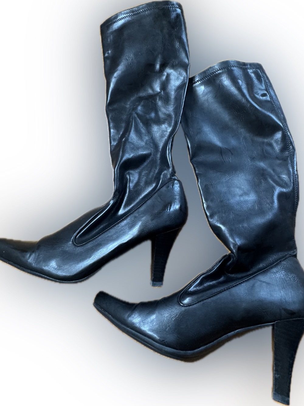 Franco Sarto Black Knee  High Pointed-Toe Heeled Boots